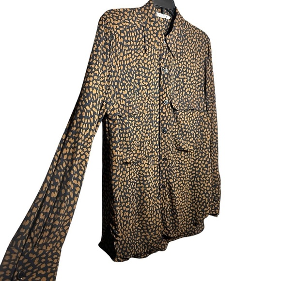 Zara Long Sleeve Blouse Black Brown Size Small - Picture 11 of 12